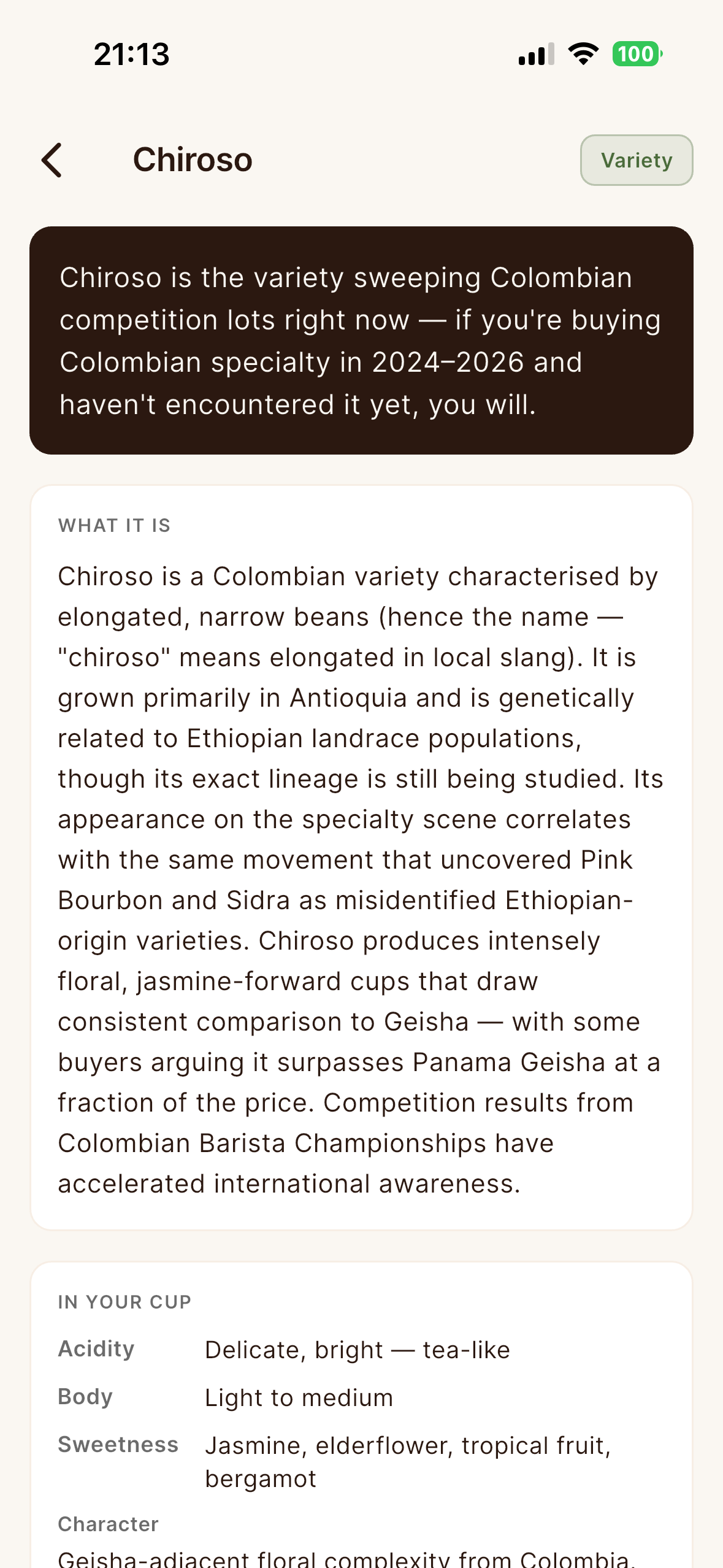 Coffee variety detail